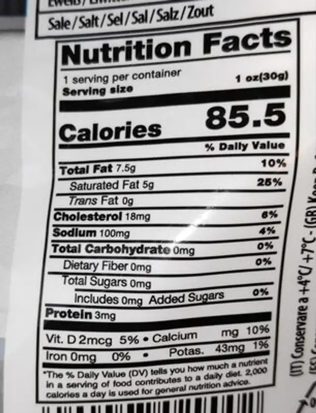 Büffel-Mozzarella (Campana DOP) nutrition facts table
