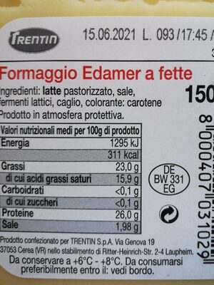 Formaggio edamer a fette front packaging