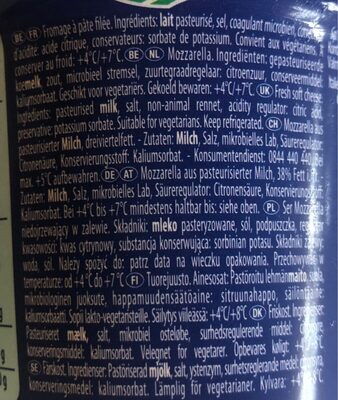 Mozzarella perline ingredients label