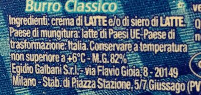 Burro classico ingredients label