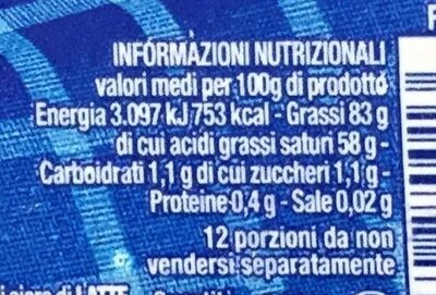 Burro classico nutrition facts table