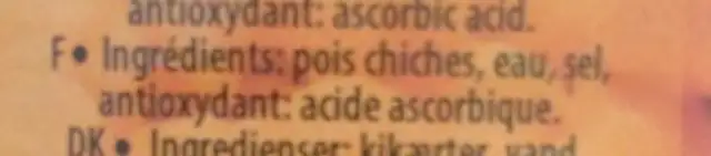 Kikærter på dåse ingredients label