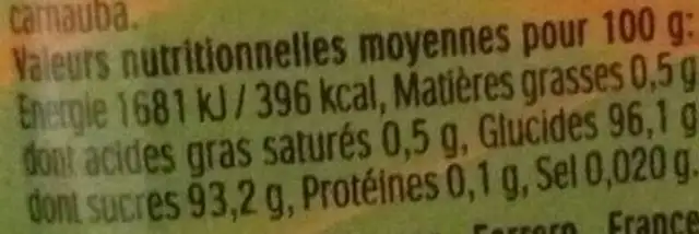 Pastilles goûts citron vert et orange nutrition facts table