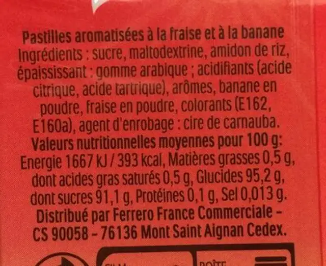 Bonbons Tic Tac Acidulé goût fruit du dragon 100 pastilles - 49g ingredients label