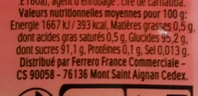 Bonbons Tic Tac Acidulé goût fruit du dragon 100 pastilles - 49g nutrition facts table