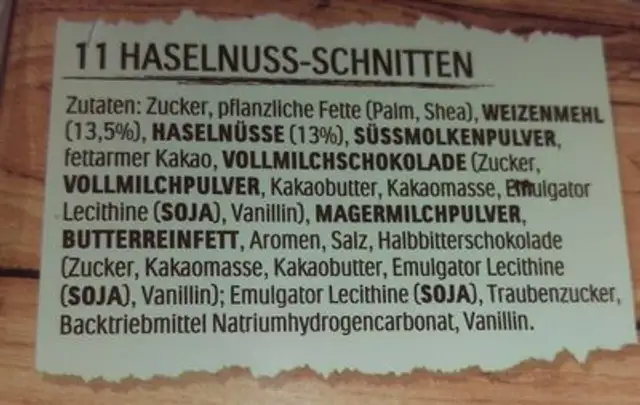 Hanuta ingredients label