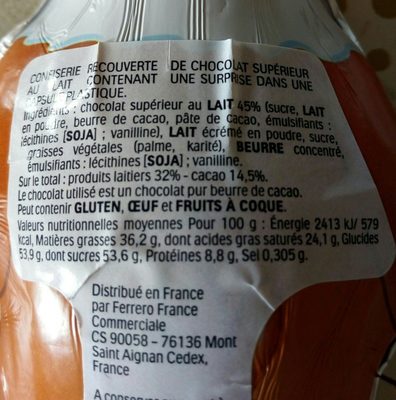 Kinder surprise ingredients label