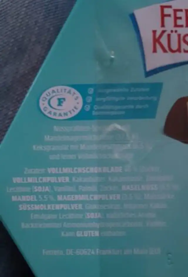 Ferrero Küsschen Mandel ingredients label