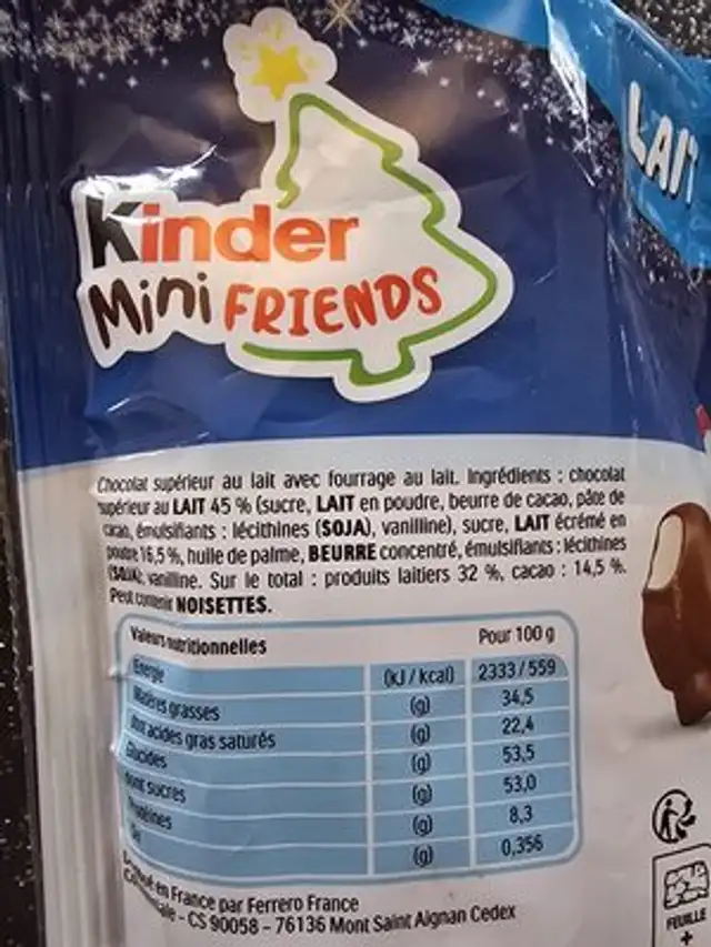 Mini Friends Chocolate ingredients label