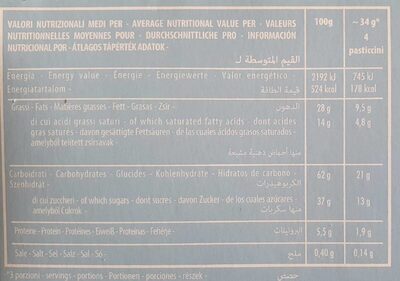 Pasticcini con biscotto e cioccolato al latte nutrition facts table