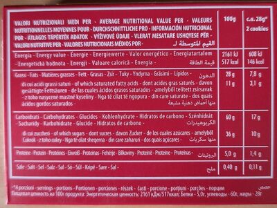 Mini Cookies con crema di cioccolato e con gocce di cioccolato nutrition facts table