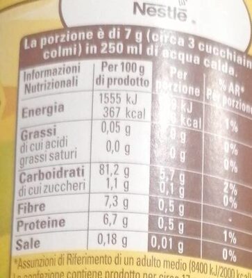 Orzoro nutrition facts table