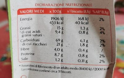 Semplicissimi cereali nutrition facts table