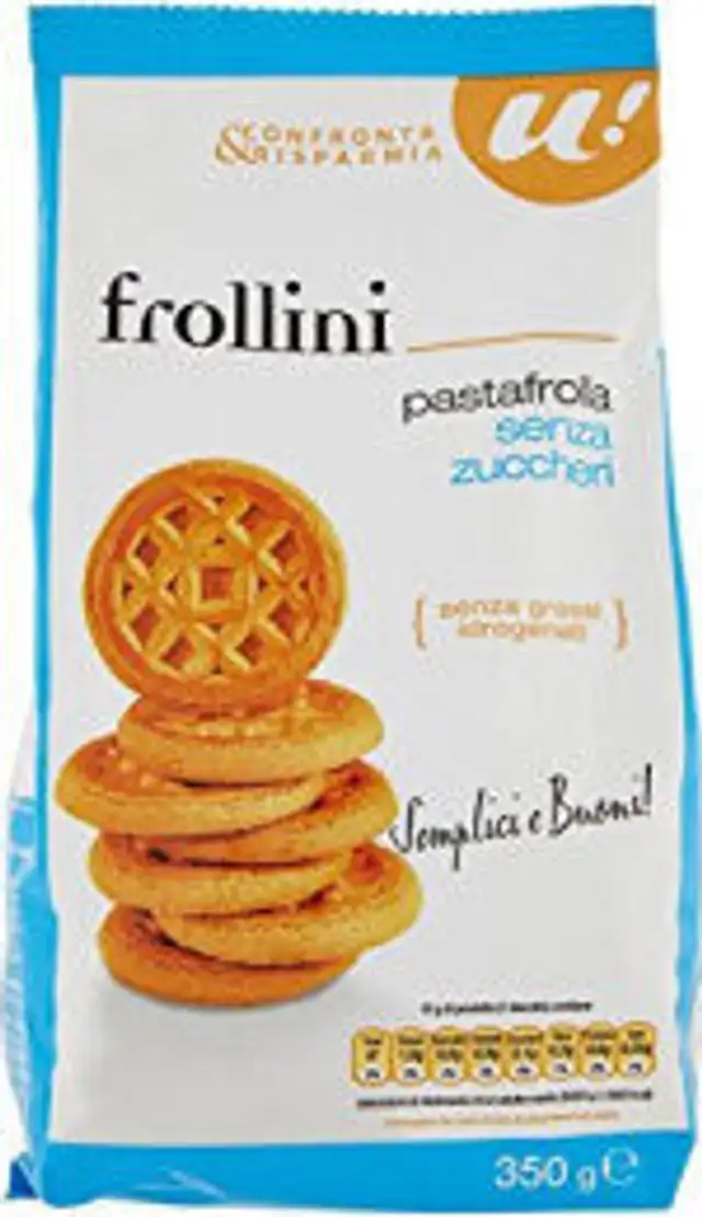 Frollini con gocce di cioccolato senza zuccheri aggiunti front packaging