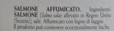 Salmone scozzese affumicato ingredients label