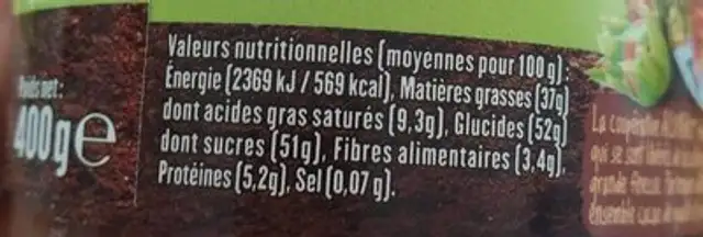 Pâte di pomodori secchi nutrition facts table
