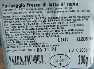 Formaggio capra front packaging