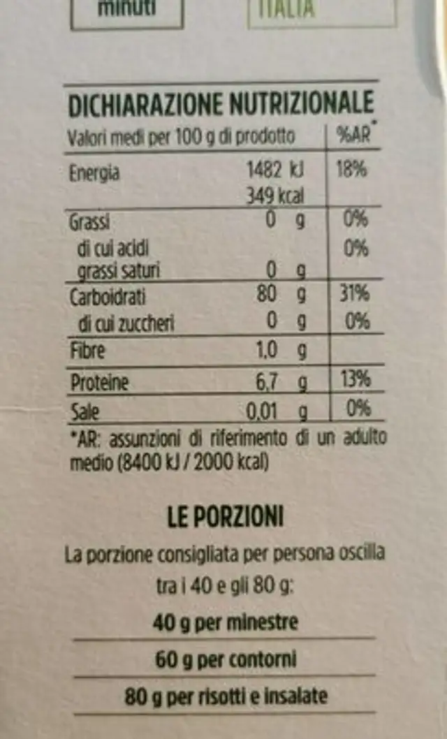 Risotto Reis nutrition facts table