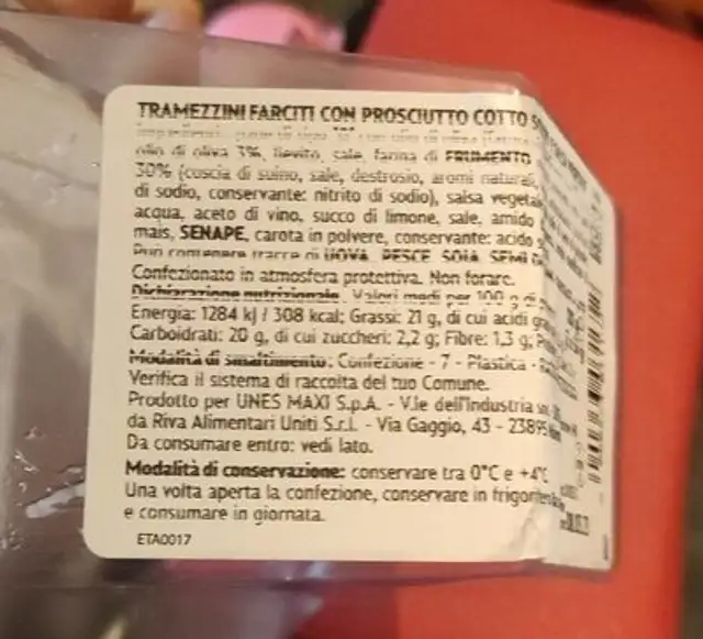 Tramezzini nutrition facts table