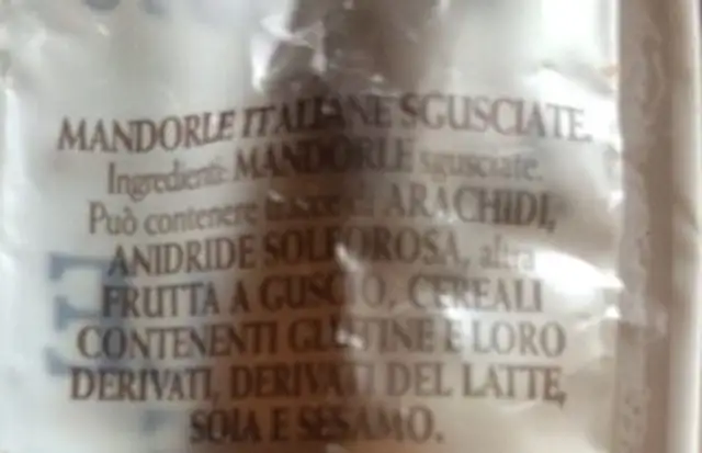 Mandorle italiane ingredients label
