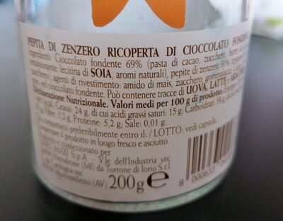 Pepite di zenzero nutrition facts table