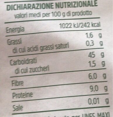 Troccoli pigliesi nutrition facts table