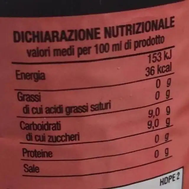 Tonica pompelmo in rosa nutrition facts table