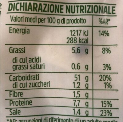 3 Piadina bio vg nutrition facts table
