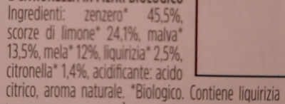 Infuso di zenzero e limone ingredients label