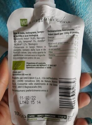 Purea di frutta nutrition facts table