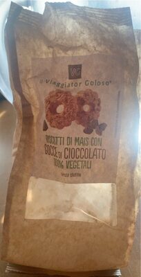 Biscotto di Mais con gocce di cioccolato 100% vegetali front packaging