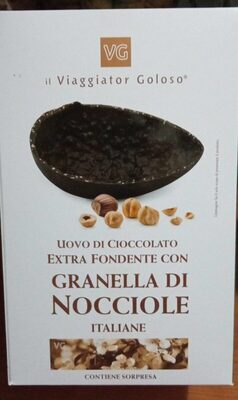 Uovo di cioccolato extra fondente con granella di nocciole front packaging