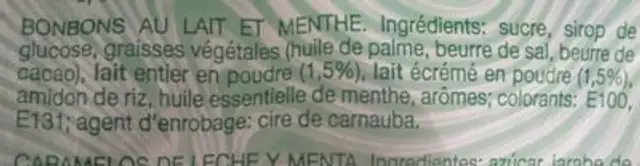 Latte & menta ingredients label