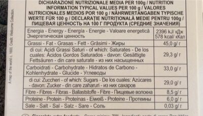 Le tavolette monorigine nutrition facts table