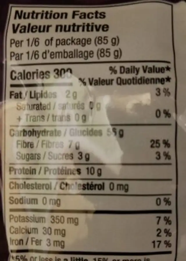 Fusilli biologique blé complet nutrition facts table