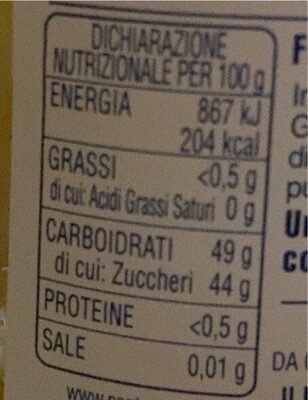 Confettura extra di pesche nutrition facts table