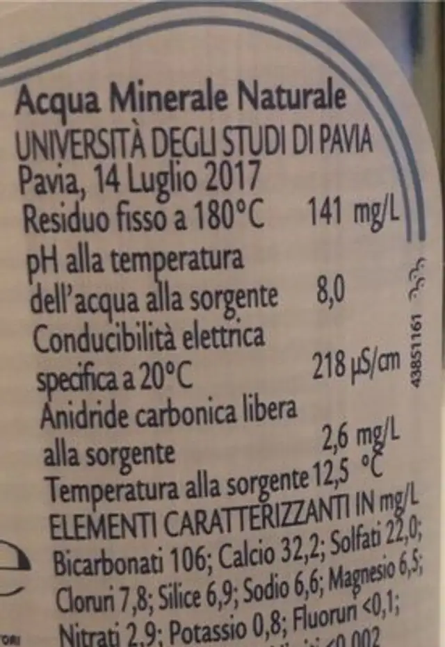 Acqua nutrition facts table