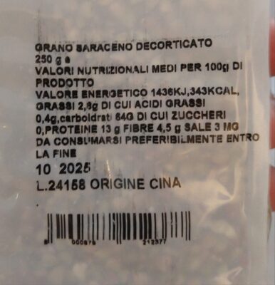 Grano Saraceno ingredients label