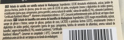 Vainilla ingredients label