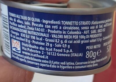 Tonno all'olio d'oliva nutrition facts table