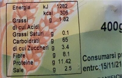 Frisa con farina integrale nutrition facts table