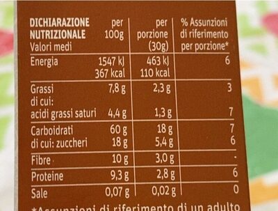 Muesli naturale alla frutta bio nutrition facts table