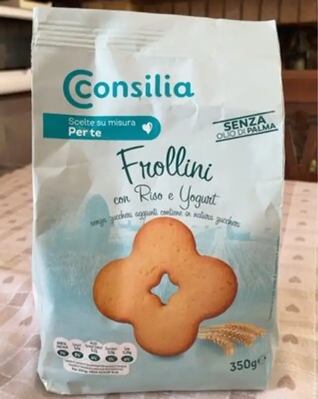 Frollini con riso e yogurt front packaging