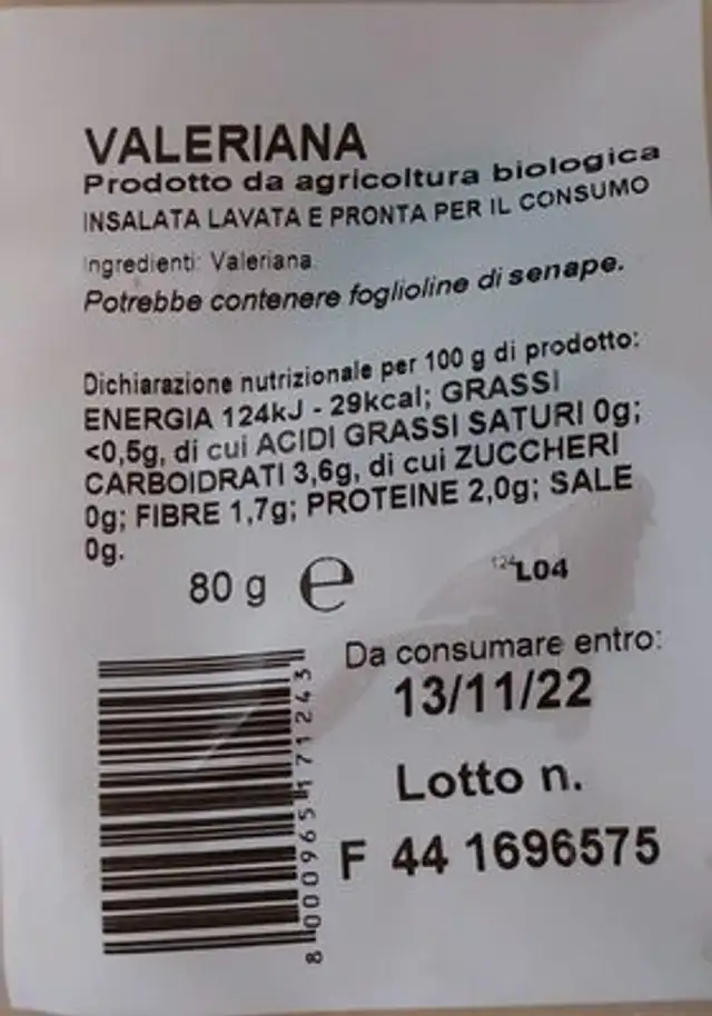 Insalata in busta bio nutrition facts table