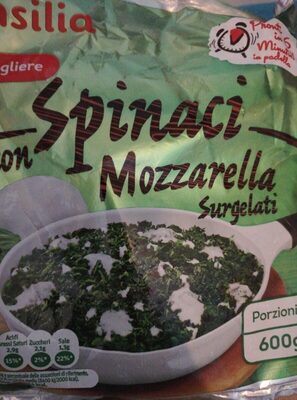 Spinaci con mozzarella surgelati front packaging