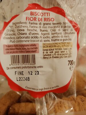 Biscotti fior di riso ingredients label