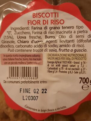 Biscotti fior di riso nutrition facts table