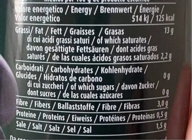 Olive nere intere in salamoia nutrition facts table