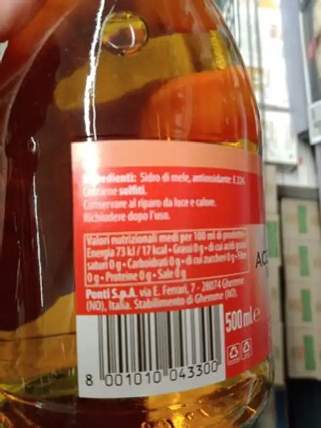 Ponti ingredients label
