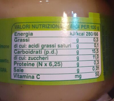 Omogenizzato nutrition facts table